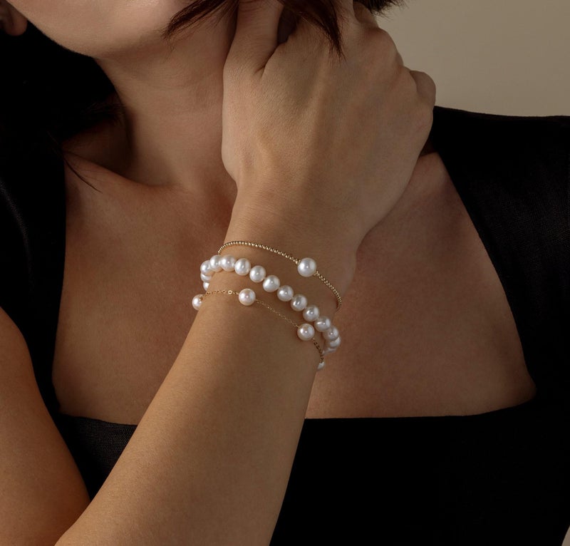 The Pearl Source White Freshwater Pearl Bracelet for Women - Cultured Pearl Bracelet with 14k Gold Plated Clasp with Genuine Cultured Pearls, 7.0-7.5mm Pearl Gifts for Anniversary - Image 4